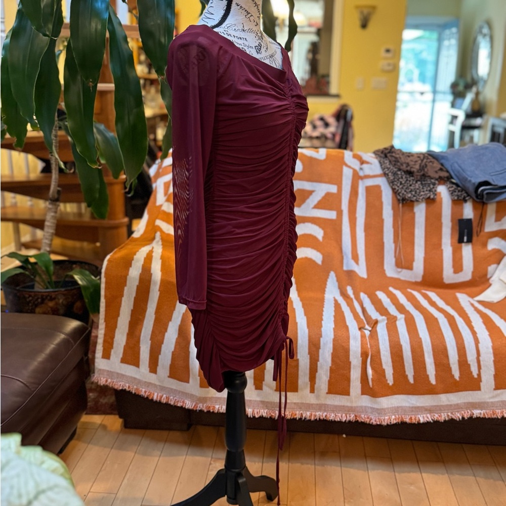 Elegant Burgundy Ruched Dress